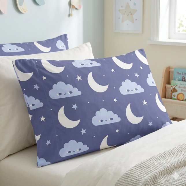 Pillowcase Navy Kawaii Moon Stars Clouds (Creator Uploaded)
