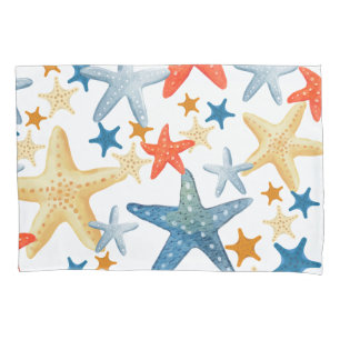 Pillowcase Starfish Seashell Pattern Blue Orange 