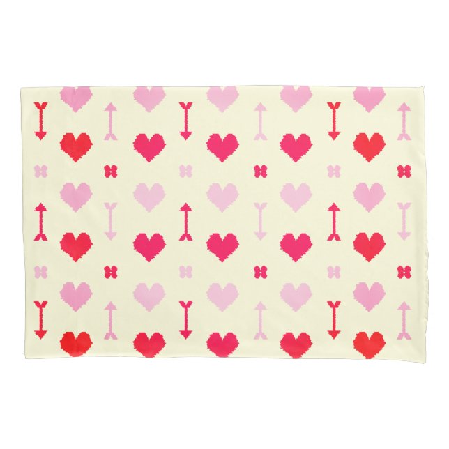 Pillowcase Valentine Hearts Arrows Pixel Pink (Front)
