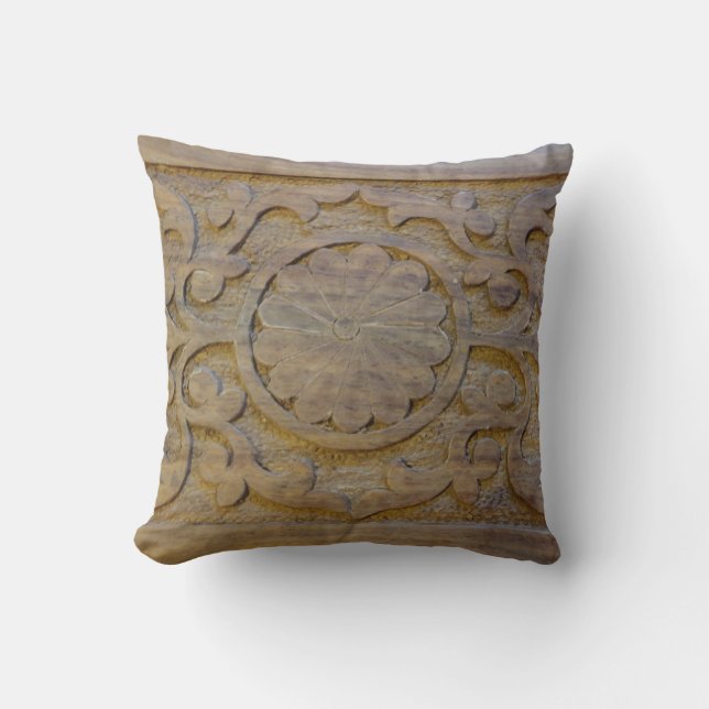 Pillows Textured Teak Wood Scroll Design (Front)