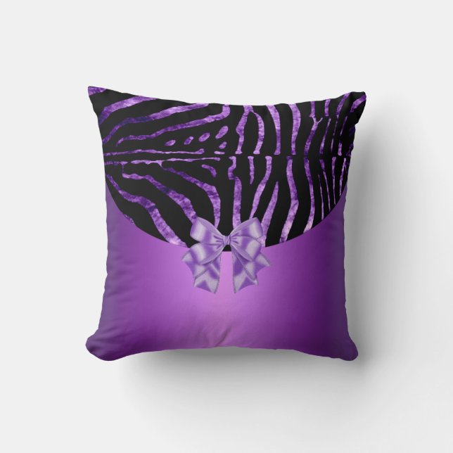Pillows Zebra Black Purple Pink Stripe Bow (Front)