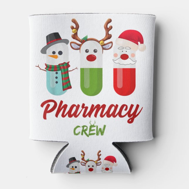 Pills snowman reindeer santa claus pharmacy crew c can cooler (Front)