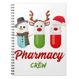 Pills snowman reindeer santa claus pharmacy crew c notebook