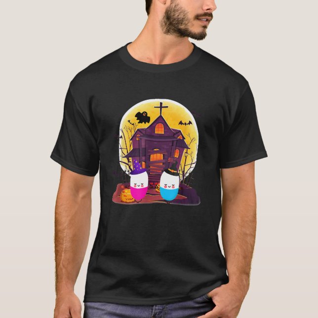 Pills Witch Hat Drinking Wine Pharmacist Halloween T-Shirt (Front)