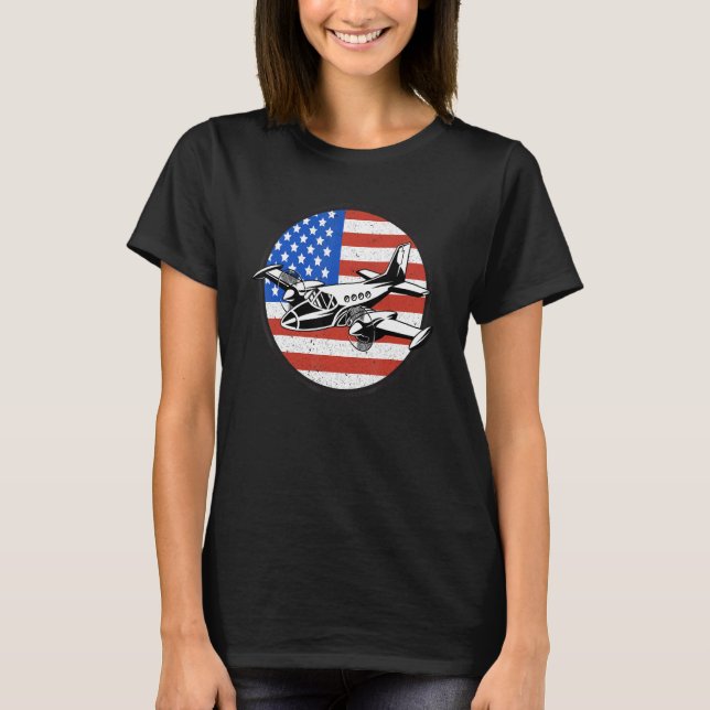 Pilot Aeroplane American Flag Plane Aviation For M T-Shirt (Front)
