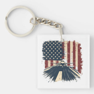 Pilot Airplane American Flag Plane Aviation Key Ring