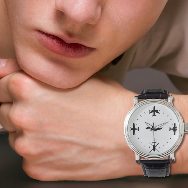 Pilot Airplane Simple Black Cool Aviation Watch (Creator Uploaded)