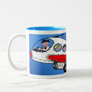 PIlot and aeroplane cartoon Two-Tone Coffee Mug