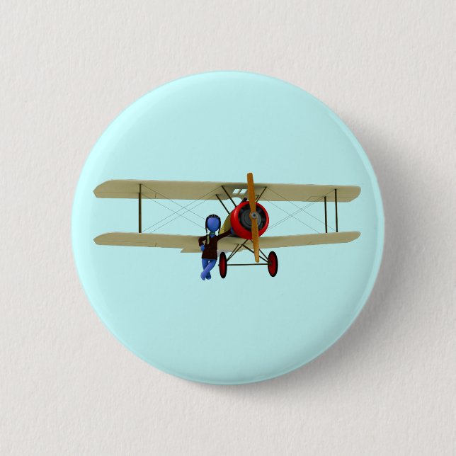 Pilot and Biplane 6 Cm Round Badge (Front)