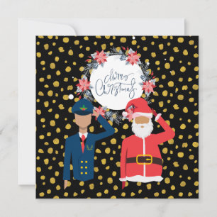 Pilot  and Santa Claus Christmas themed Holiday Card