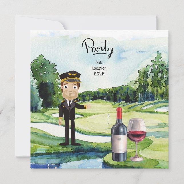 Pilot Aviation Industry Golfer at golf ball   Invitation (Front)