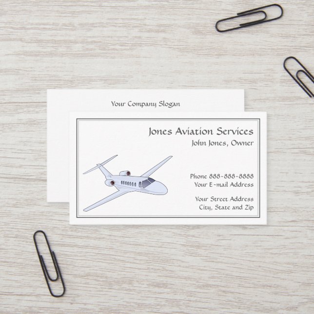 Pilot Aviation Service Jet Plane Business Card (Front/Back In Situ)