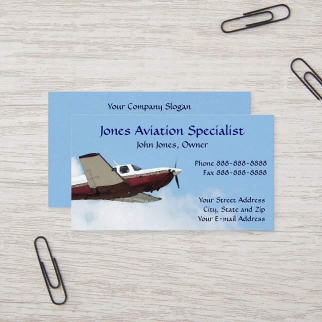 Pilot Aviation Single Engine Plane Business Card (Front/Back In Situ)