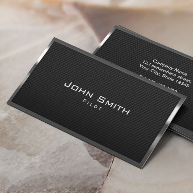 Pilot Aviator Carbon Fibre Modern Metal Frame Business Card (Creator Uploaded)