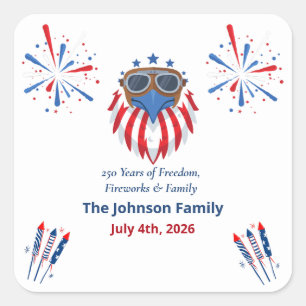 Pilot Bald Eagle Red White Blue 4th of July Americ Square Sticker