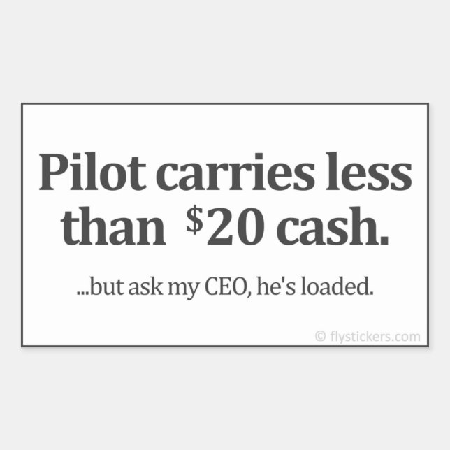 Pilot carries less than $20 cash rectangular sticker (Front)