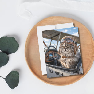 Pilot Cat Aeroplane Fly High Humour Funny Birthday Postcard