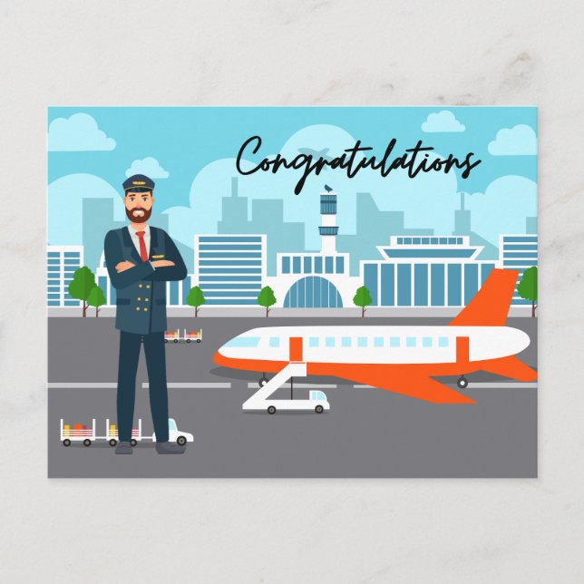 Pilot Congratulations with airport Background Postcard (Front)