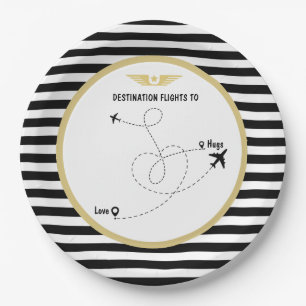 Pilot destination aviation airplane & wings  paper plate