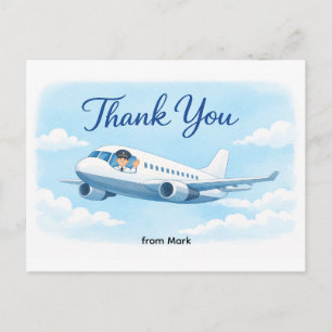 Pilot flying in the Sky with text Thank you  Postcard