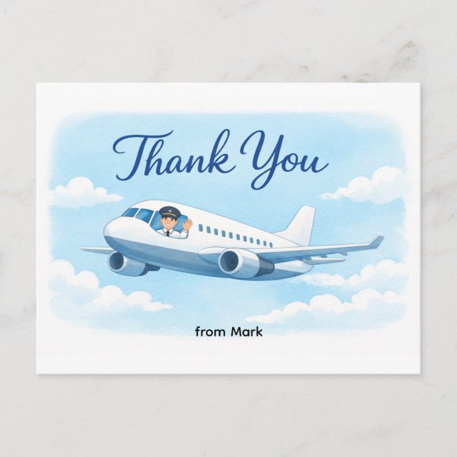 Pilot flying in the Sky with text Thank you  Postcard (Front)