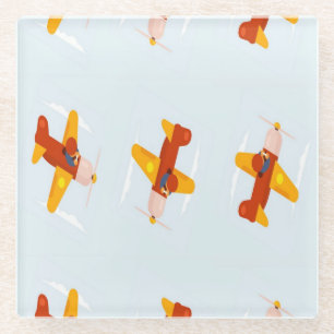 Pilot flying plane in the sky glass coaster