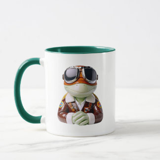 Pilot Frog Aviator Cute Character Green Accent Mug