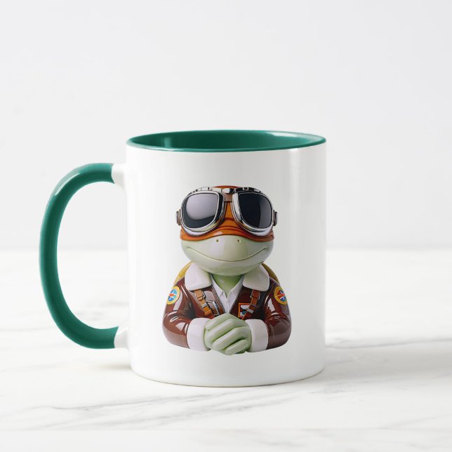 Pilot Frog Aviator Cute Character Green Accent Mug (Left)