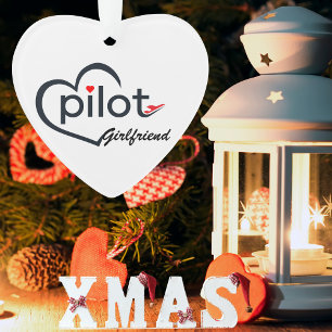 Pilot Girlfriend Typography & Aeroplane,Personalis Ornament