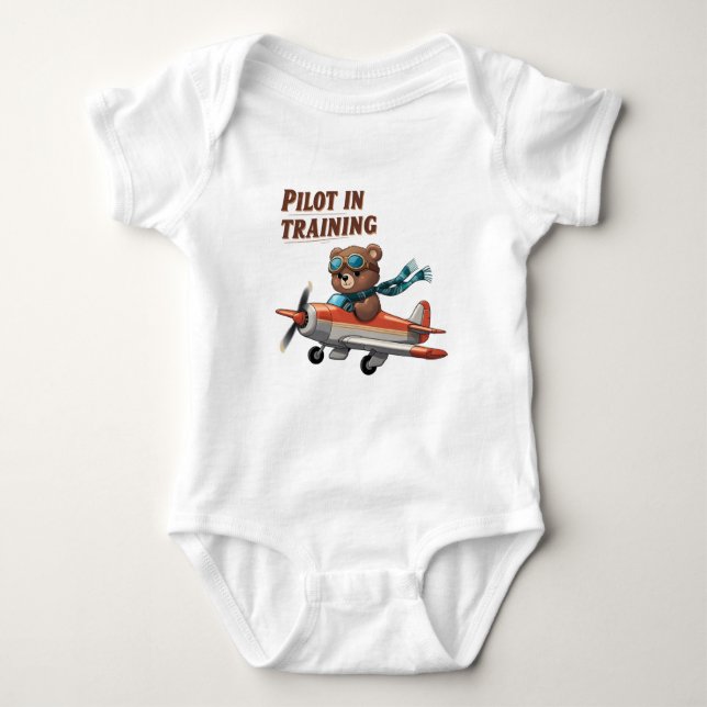 Pilot in Training Baby Outfit – Cute Bear Aviator  Baby Bodysuit (Front)