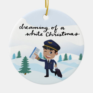 Pilot in Uniform with Christmas themed Ceramic Ornament