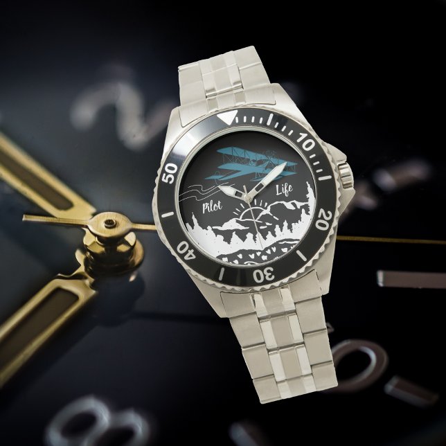 Pilot Life Typography & Aeroplane Mountains Sunset Watch (Creator Uploaded)