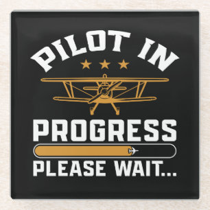 Pilot Loading… Funny Vintage Biplane Aviation Glass Coaster