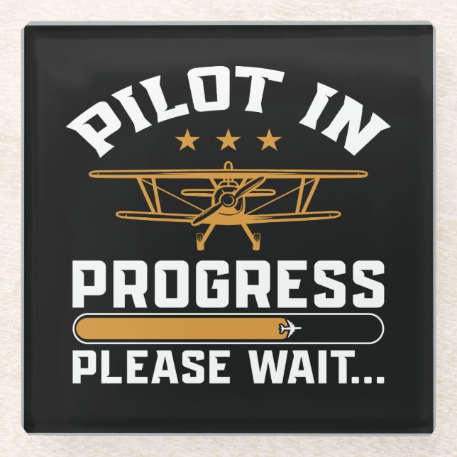 Pilot Loading… Funny Vintage Biplane Aviation Glass Coaster (Front)