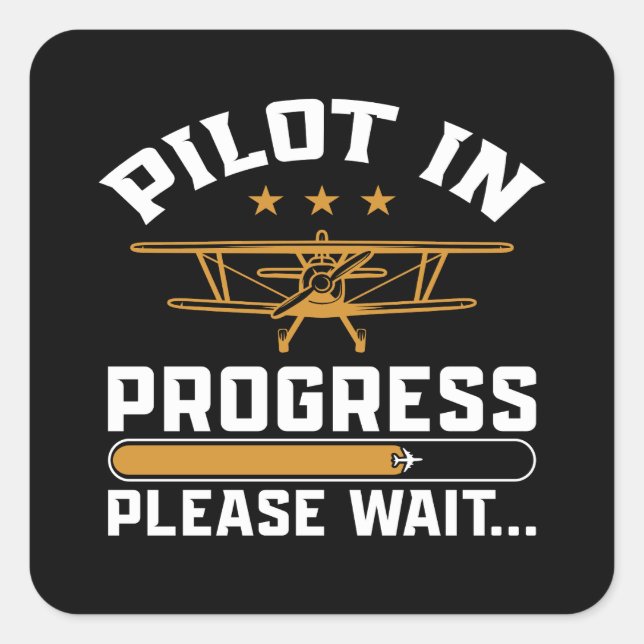 Pilot Loading… Funny Vintage Biplane Aviation Square Sticker (Front)