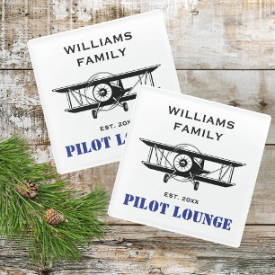 Pilot Lounge & Cool Airplane Aviation Personalized Glass Coaster