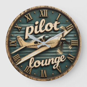 Pilot Lounge Vintage Propeller Airplane Large Clock