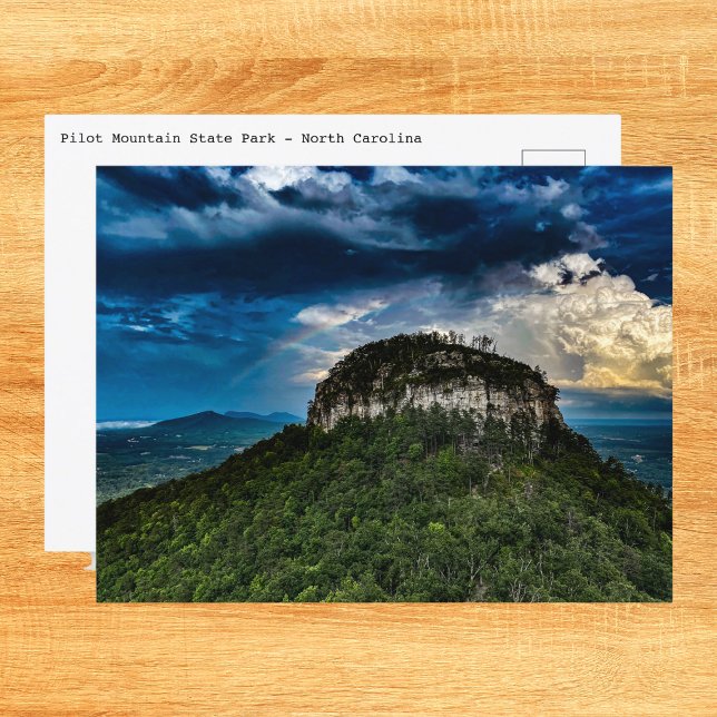 Pilot Mountain NC State Park | after storm rainbow Postcard (Send a postcard of Pilot Mountain after a storm.)
