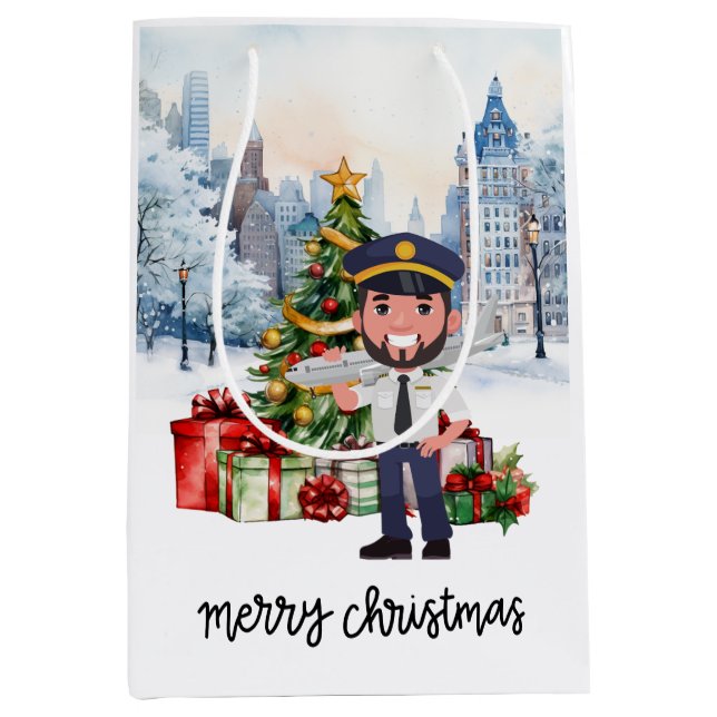 Pilot New York  Holiday Christmas Themed Medium Gift Bag (Front)