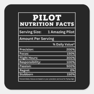 Pilot Nutrition Facts – Funny Aviation Gift Design Square Sticker