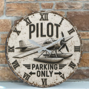 Pilot Parking Only Seaplane Floatplane Aviation Large Clock