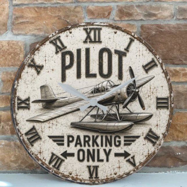 Pilot Parking Only Seaplane Floatplane Aviation  Large Clock (Creator Uploaded)