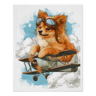 Pilot Pomeranian � Flying Ace Dog Poster