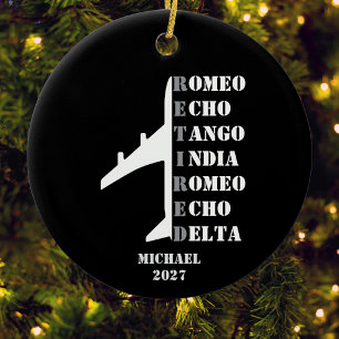 Pilot Retirement Nato Phonetic Alphabet Aeroplane Ceramic Ornament