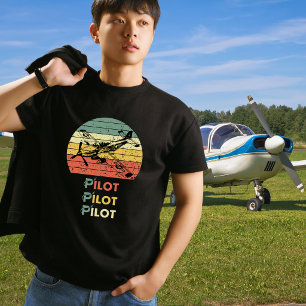 Pilot Retro Sunset and Vintage Aeroplane Aviation T-Shirt
