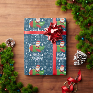 Pilot  Santa Claus flying on sky with snow flake  Wrapping Paper