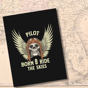Pilot Skull Wings Born To Ride The Skies Birthday Postcard