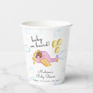 Pilot Teddy Bear Balloon Airplane Baby Shower Paper Cups