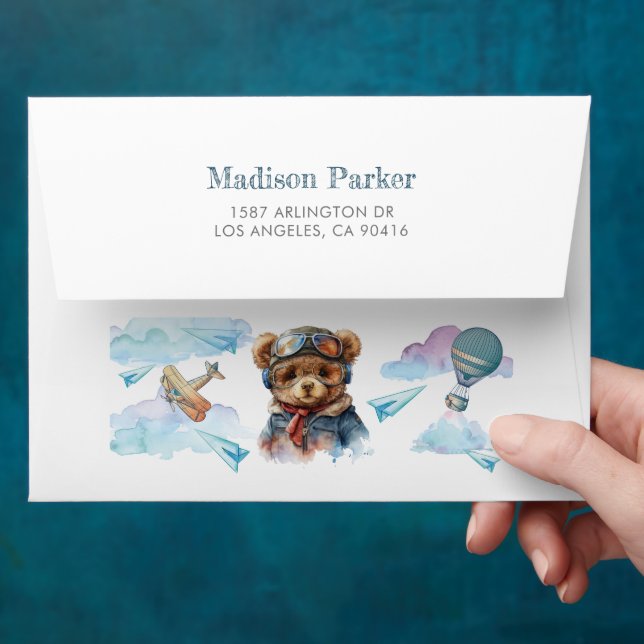 Pilot Teddy Bear Birthday or Baby Shower  Envelope (Hand)