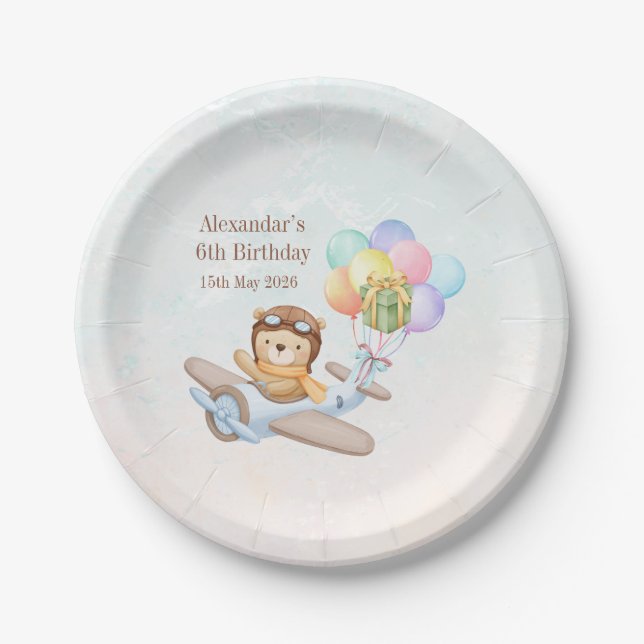 Pilot Teddy Bear Birthday Plates (Front)